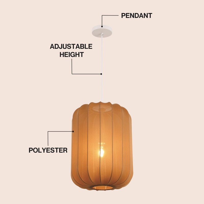 Aurelia 13.75" 1-Light Scandinavian Japandi Adjustable Lantern Metal with Ribbed Cocoon Capsule Shade LED Pendant