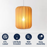 Aurelia 13.75" 1-Light Scandinavian Japandi Adjustable Lantern Metal with Ribbed Cocoon Capsule Shade LED Pendant