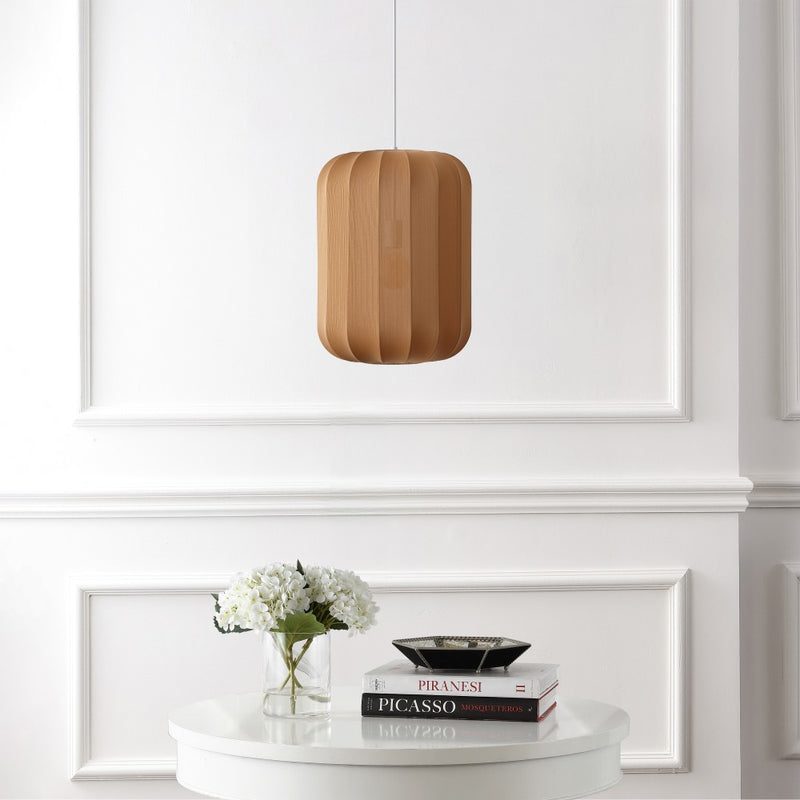 Aurelia 13.75" 1-Light Scandinavian Japandi Adjustable Lantern Metal with Ribbed Cocoon Capsule Shade LED Pendant