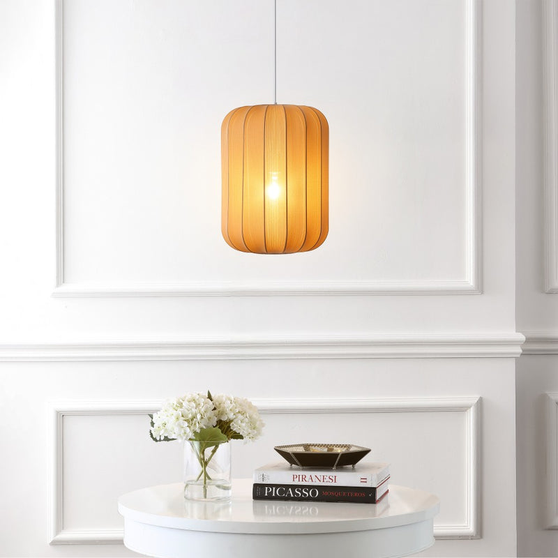 Aurelia 13.75" 1-Light Scandinavian Japandi Adjustable Lantern Metal with Ribbed Cocoon Capsule Shade LED Pendant