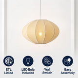 Kira 18.38" 1-Light Scandinavian Japandi Adjustable Lantern Metal with Ribbed Cocoon UFO Saucer Shade LED Pendant