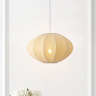 Kira 18.38" 1-Light Scandinavian Japandi Adjustable Lantern Metal with Ribbed Cocoon UFO Saucer Shade LED Pendant