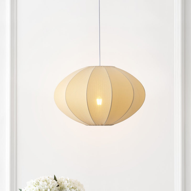Kira 18.38" 1-Light Scandinavian Japandi Adjustable Lantern Metal with Ribbed Cocoon UFO Saucer Shade LED Pendant