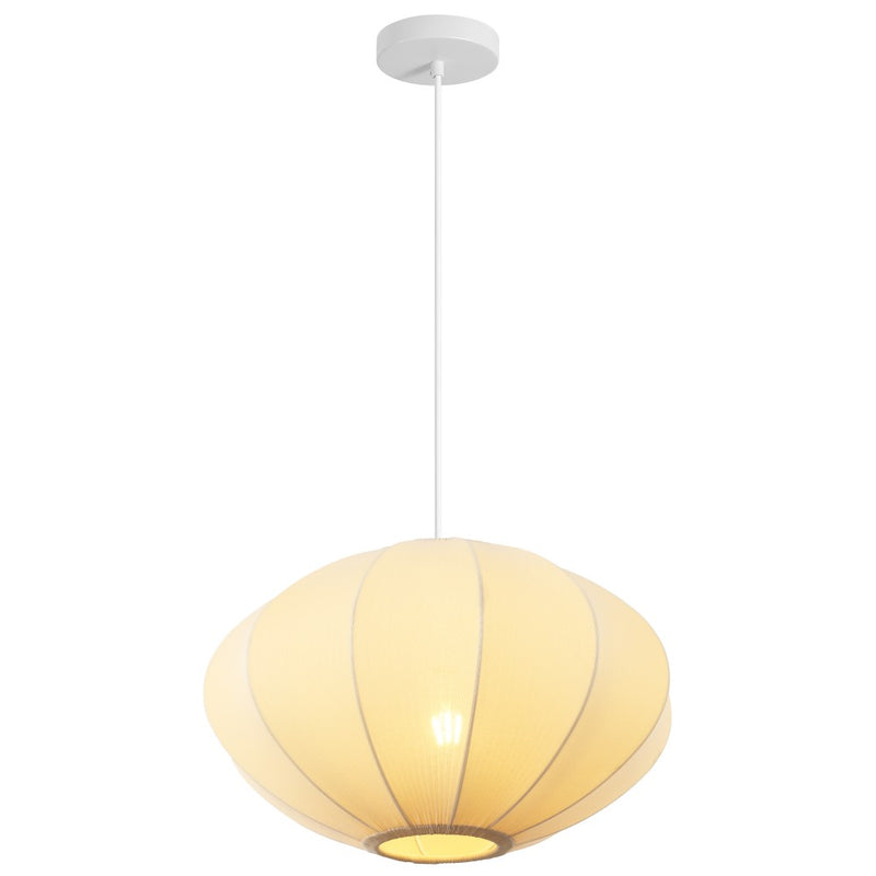 Kira 18.38" 1-Light Scandinavian Japandi Adjustable Lantern Metal with Ribbed Cocoon UFO Saucer Shade LED Pendant