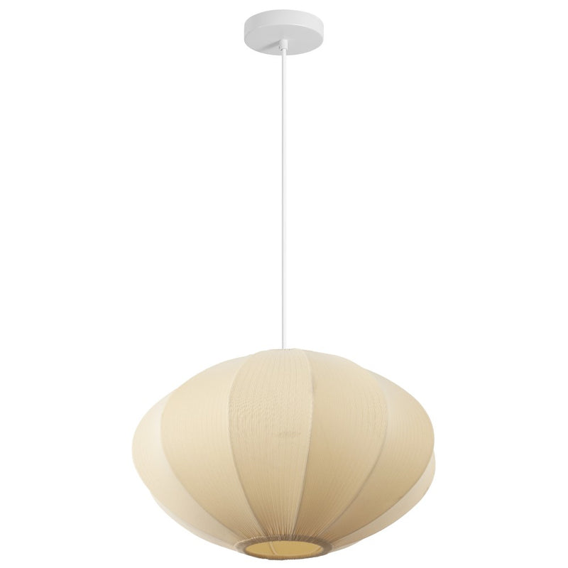 Kira 18.38" 1-Light Scandinavian Japandi Adjustable Lantern Metal with Ribbed Cocoon UFO Saucer Shade LED Pendant