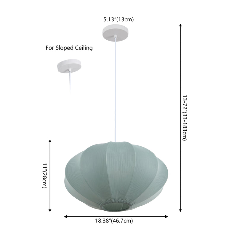 Kira 18.38" 1-Light Scandinavian Japandi Adjustable Lantern Metal with Ribbed Cocoon UFO Saucer Shade LED Pendant