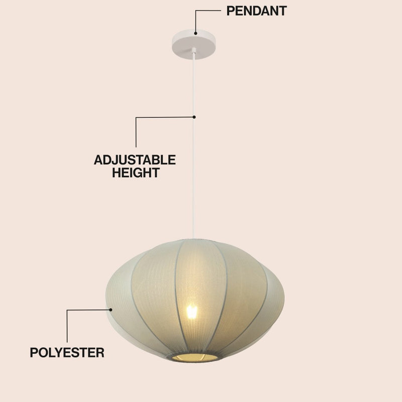 Kira 18.38" 1-Light Scandinavian Japandi Adjustable Lantern Metal with Ribbed Cocoon UFO Saucer Shade LED Pendant