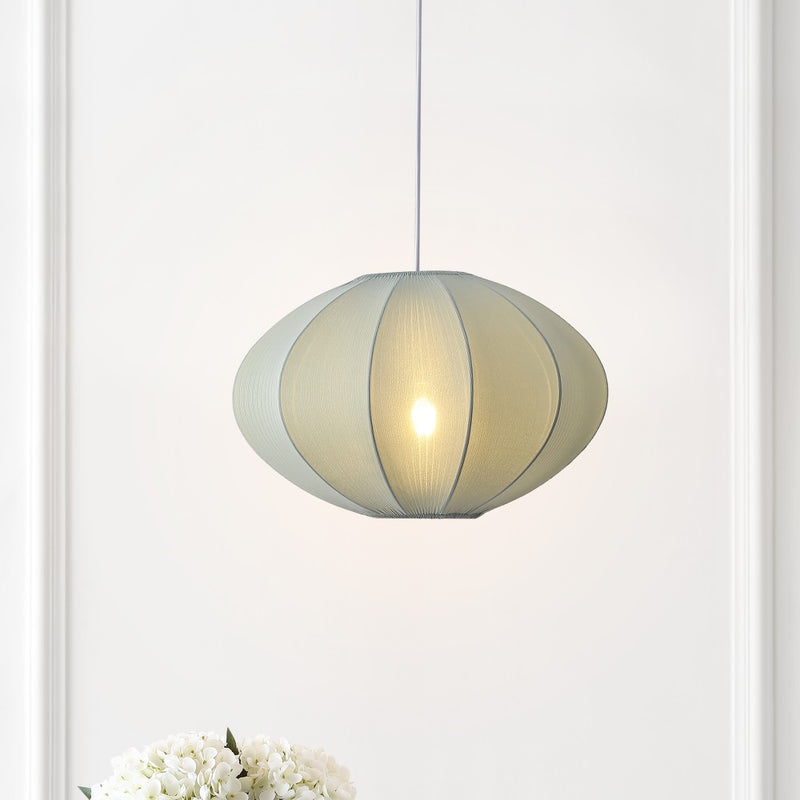 Kira 18.38" 1-Light Scandinavian Japandi Adjustable Lantern Metal with Ribbed Cocoon UFO Saucer Shade LED Pendant