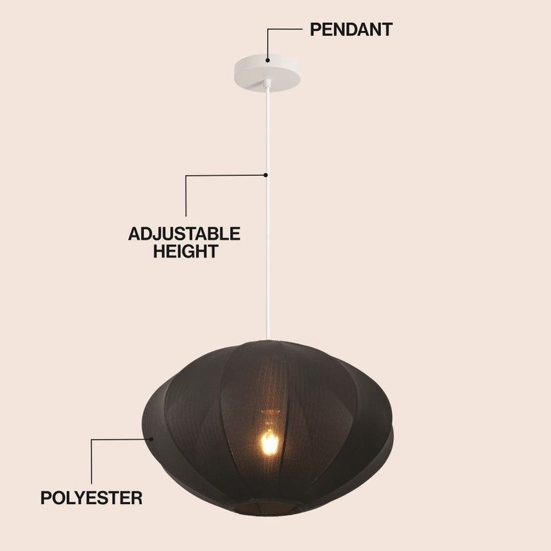 Kira 18.38" 1-Light Scandinavian Japandi Adjustable Lantern Metal with Ribbed Cocoon UFO Saucer Shade LED Pendant