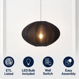 Kira 18.38" 1-Light Scandinavian Japandi Adjustable Lantern Metal with Ribbed Cocoon UFO Saucer Shade LED Pendant