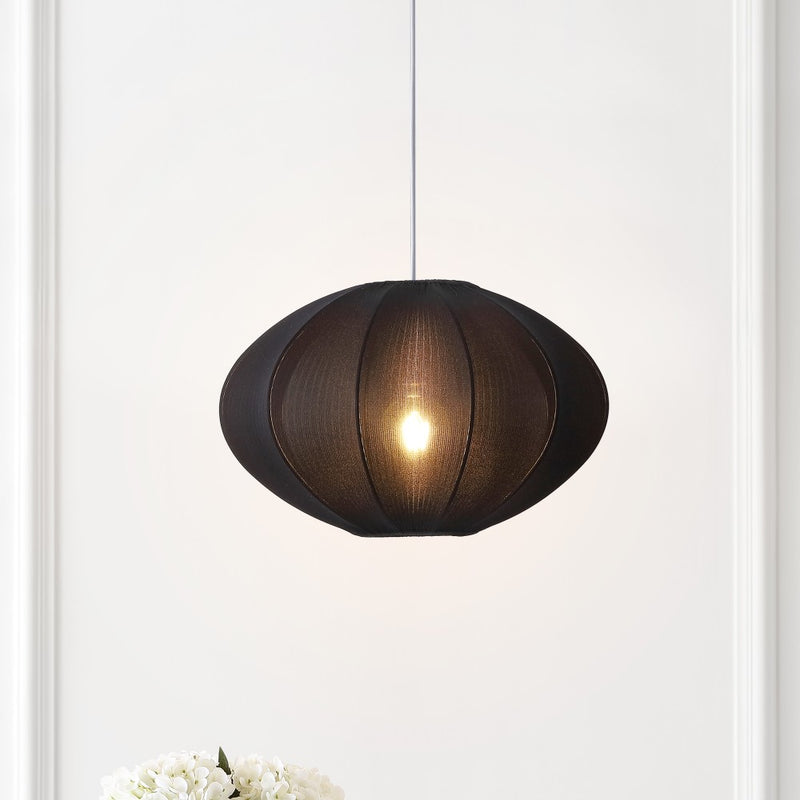 Kira 18.38" 1-Light Scandinavian Japandi Adjustable Lantern Metal with Ribbed Cocoon UFO Saucer Shade LED Pendant
