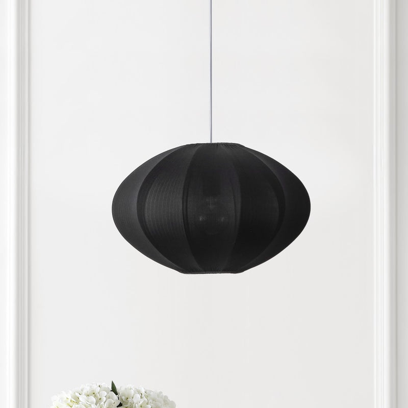 Kira 18.38" 1-Light Scandinavian Japandi Adjustable Lantern Metal with Ribbed Cocoon UFO Saucer Shade LED Pendant