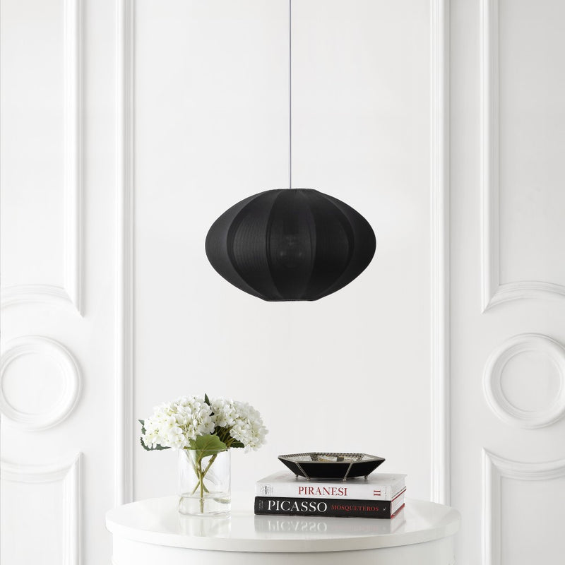 Kira 18.38" 1-Light Scandinavian Japandi Adjustable Lantern Metal with Ribbed Cocoon UFO Saucer Shade LED Pendant