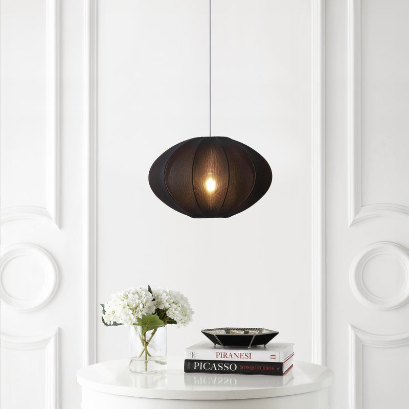 Kira 18.38" 1-Light Scandinavian Japandi Adjustable Lantern Metal with Ribbed Cocoon UFO Saucer Shade LED Pendant