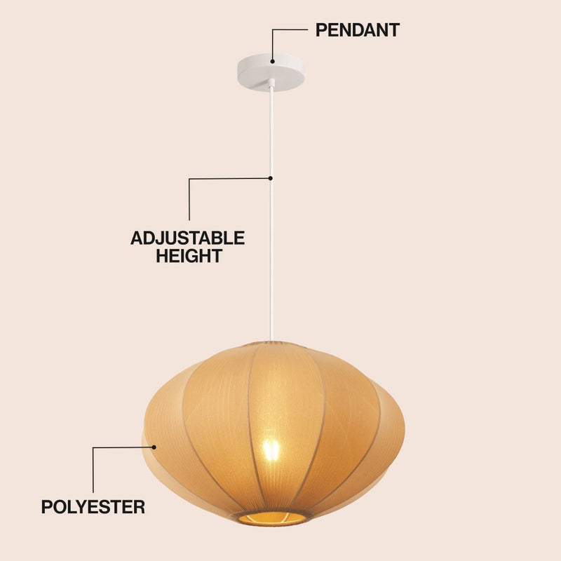 Kira 18.38" 1-Light Scandinavian Japandi Adjustable Lantern Metal with Ribbed Cocoon UFO Saucer Shade LED Pendant