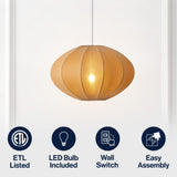 Kira 18.38" 1-Light Scandinavian Japandi Adjustable Lantern Metal with Ribbed Cocoon UFO Saucer Shade LED Pendant