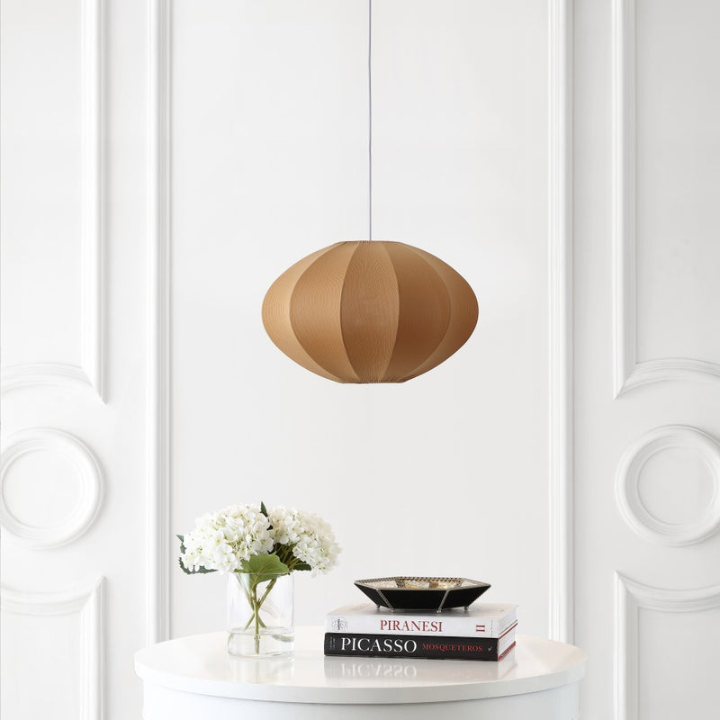 Kira 18.38" 1-Light Scandinavian Japandi Adjustable Lantern Metal with Ribbed Cocoon UFO Saucer Shade LED Pendant