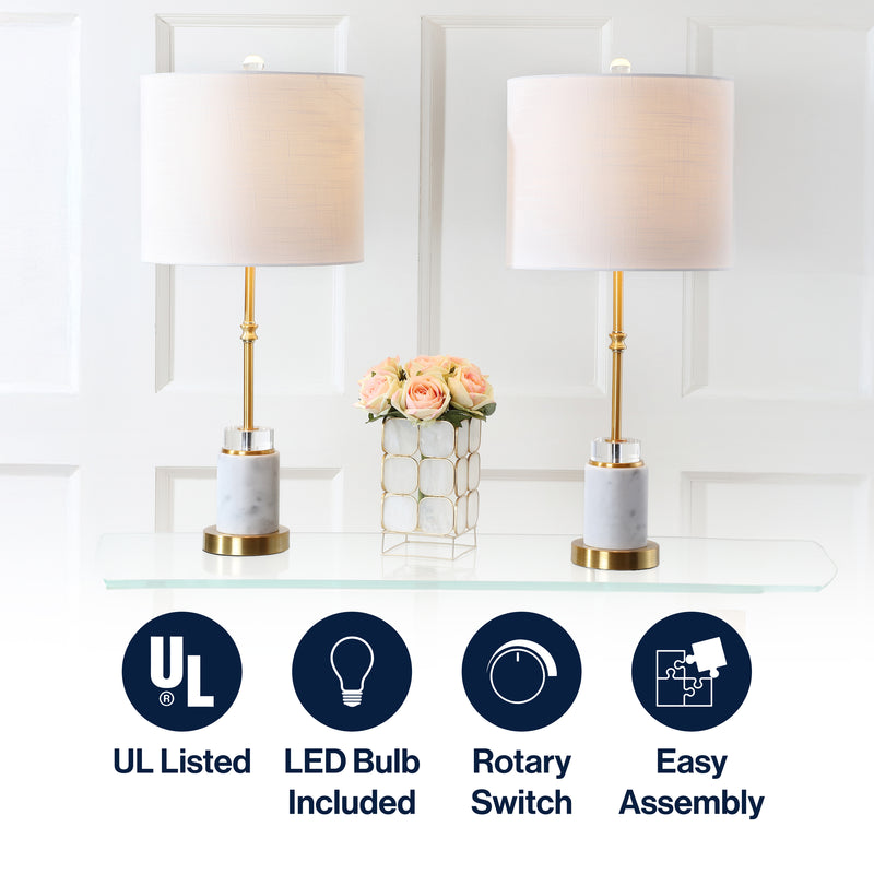 Harper 27" Marble/Crystal LED Table Lamp Set 2