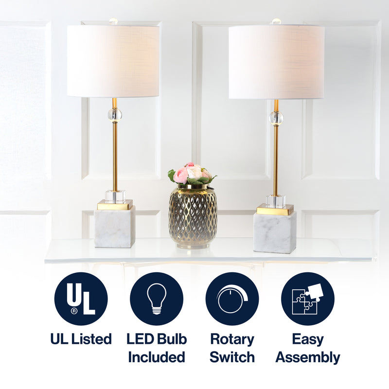 Dawson 30" Marble/Crystal LED Table Lamp Set 2