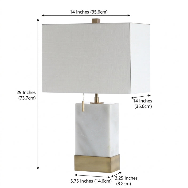Jeffrey 29" Metal/Marble LED Table Lamp Brass Gold/White – DIM