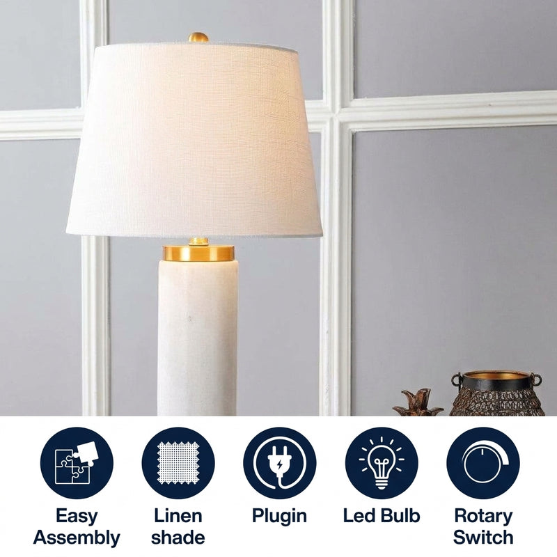 Adams 23" Marble LED Table Lamp White/Brass – ICONS