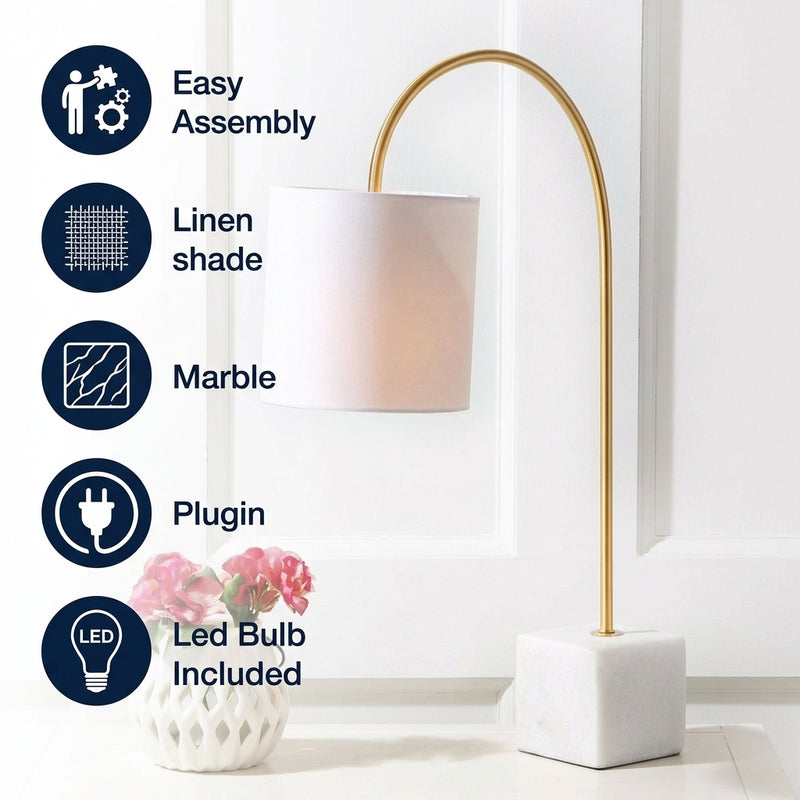 Fisher 25" Marble/Brass LED Table Lamp White/Brass Gold – ICONS