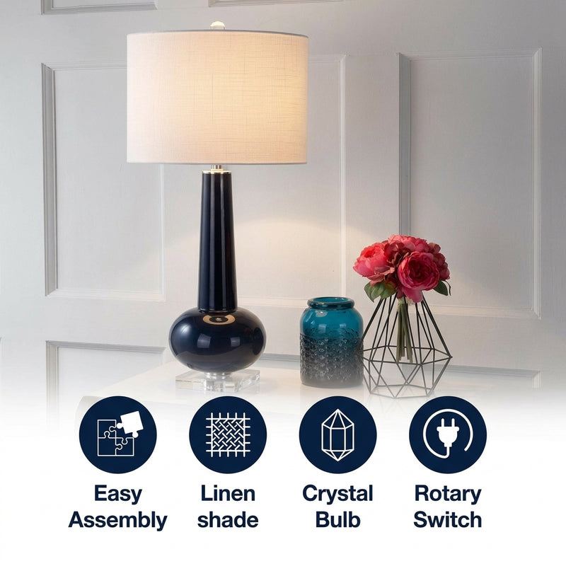 Hope 31" Glass LED Table Lamp Navy with Crystal Base – ICONS