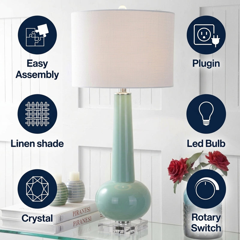 Hope 31" Glass LED Table Lamp Green with Crystal Base – ICONS