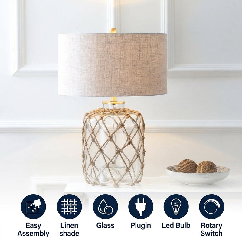 Mer 26.5" Glass and Rope LED Table Lamp Brown/Clear – ICONS