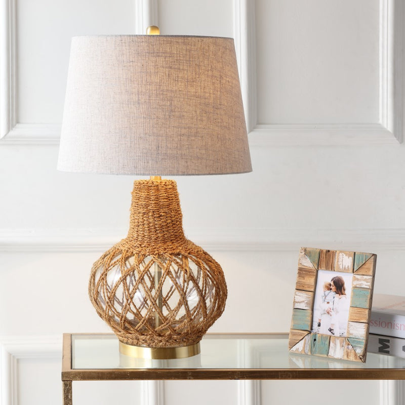 Joseph 28.5" Glass /Rope LED Table Lamp - JONATHAN Y