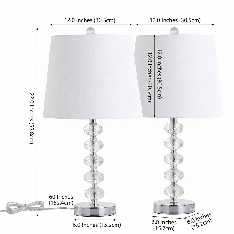 Kevin 22" Glass/Metal LED Table Lamp Set 2 Clear/Chrome (Set of 2) – DIM