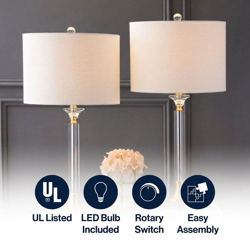 Mark 28" Crystal/Metal LED Table Lamp Set 2 Clear/Brass Gold (Set of 2) – ICONS
