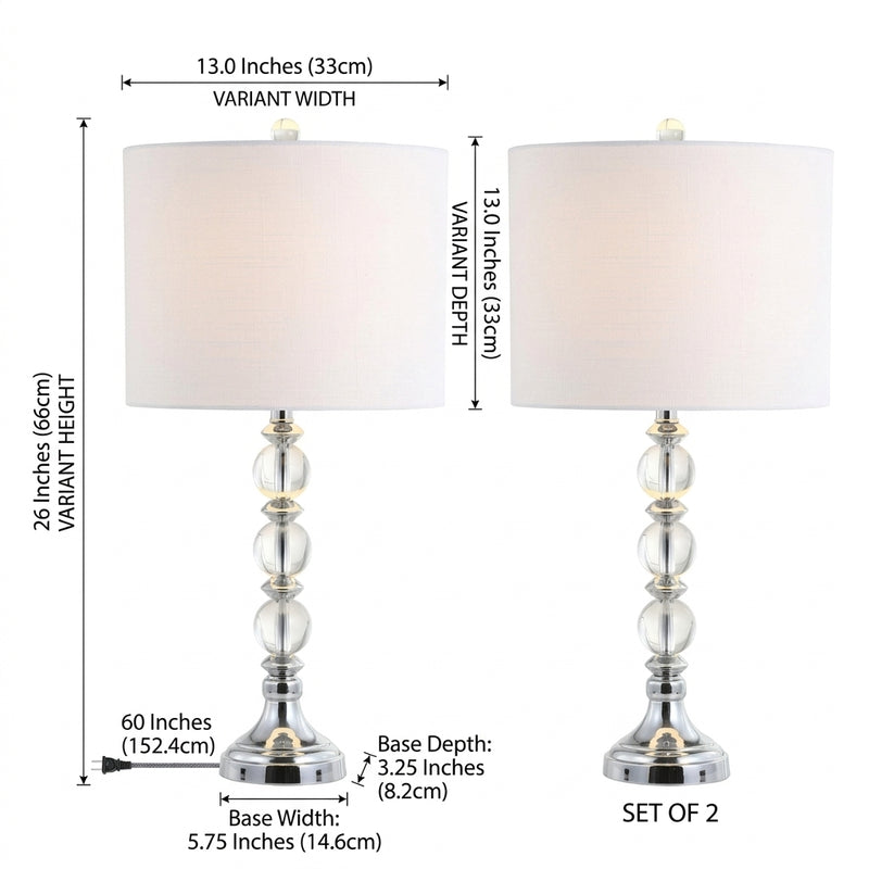 Paul 26" Crystal/Metal LED Table Lamp Set 2 Clear/Chrome (Set of 2) – DIM