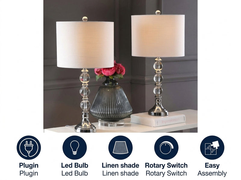 Paul 26" Crystal/Metal LED Table Lamp Set 2 Clear/Chrome (Set of 2) – ICONS