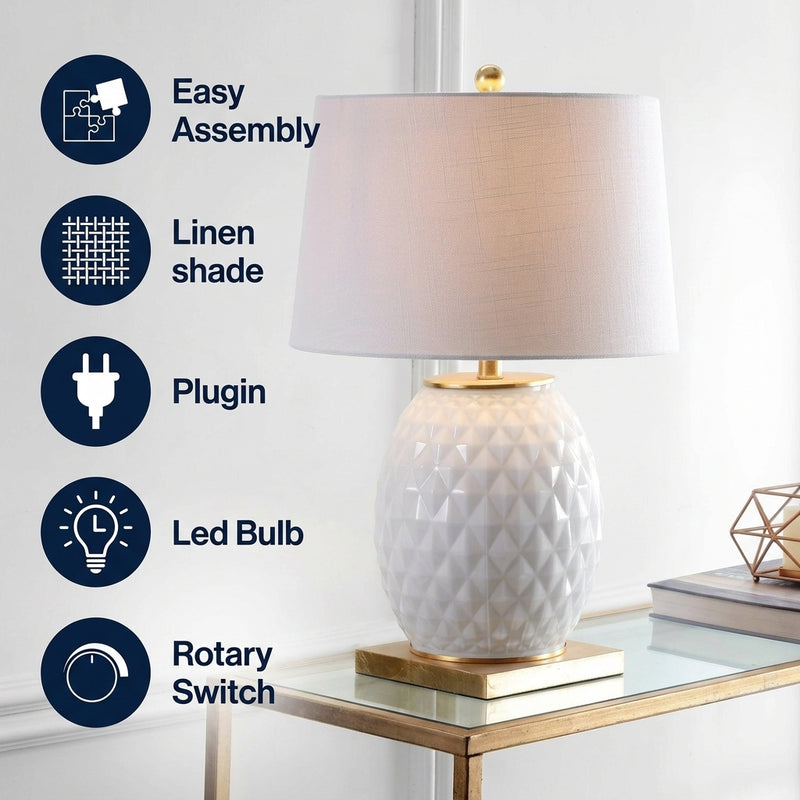 Diamond 25.5" LED Glass/Metal Table Lamp White/Gold Leaf – ICONS