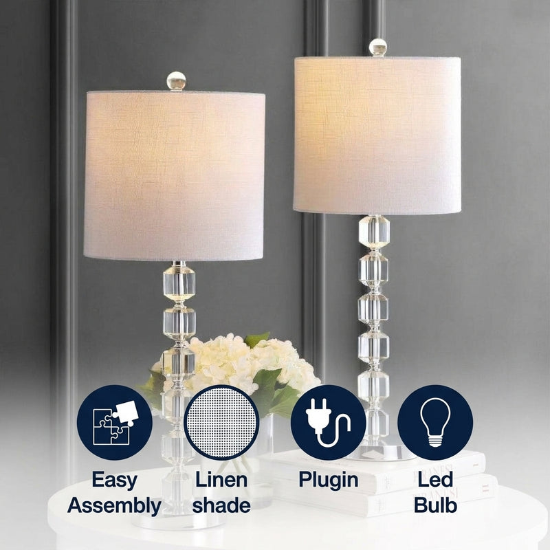 Cary 27.5" Modern Stacked Crystal/Metal LED Table Lamp Set 2 Chrome/Clear – ICONS