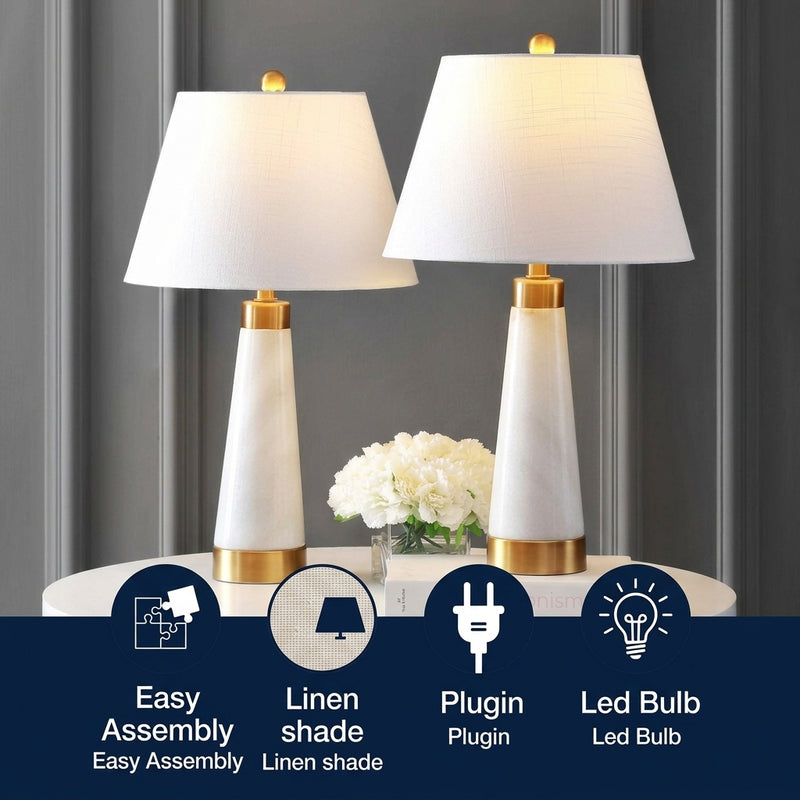 Travis 26.5" Marble/Iron Gold Modern Column LED Table Lamp Set 2 White – ICONS