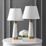 Travis 26.5" Marble/Iron Gold Modern Column LED Table Lamp - JONATHAN Y