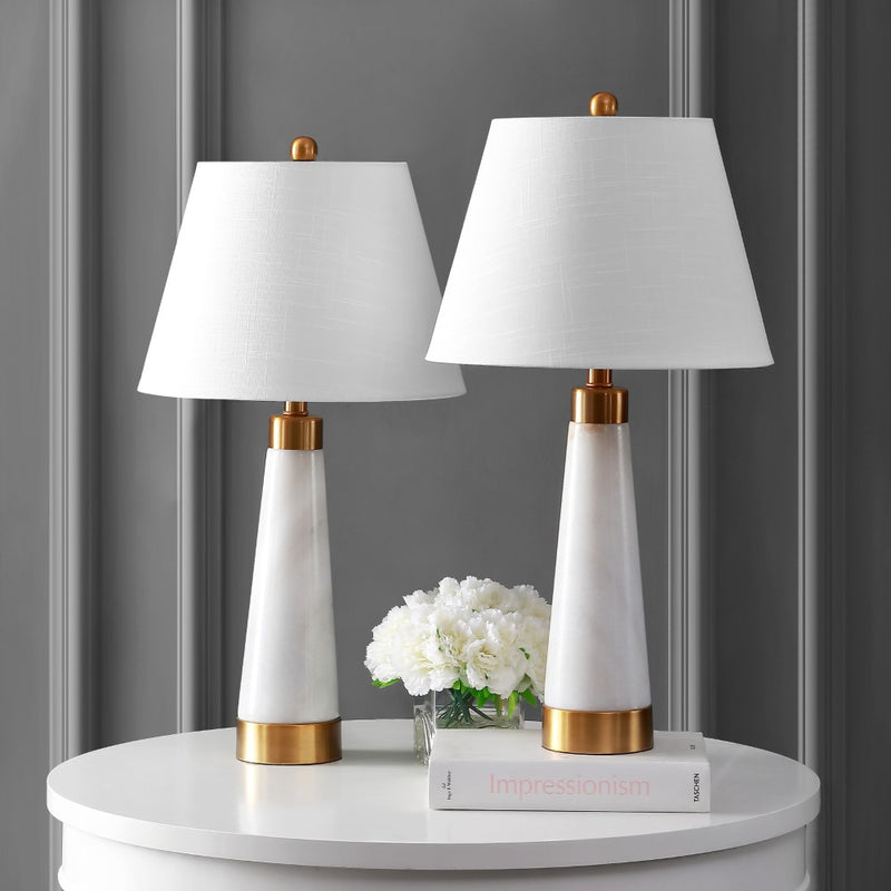 Travis 26.5" Marble/Iron Gold Modern Column LED Table Lamp - JONATHAN Y