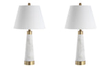 Travis 26.5" Marble/Iron Gold Modern Column LED Table Lamp - JONATHAN Y