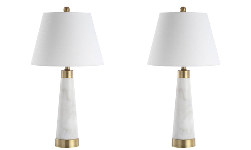 Travis 26.5" Marble/Iron Gold Modern Column LED Table Lamp - JONATHAN Y