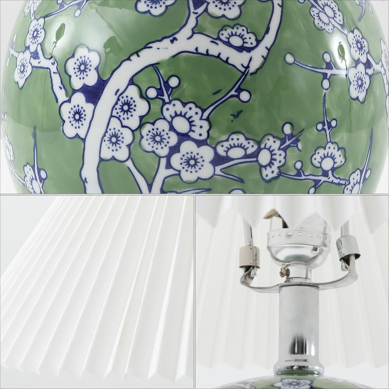 Shishen 19.5" Cottage Classic Chinoiserie Ceramic Orb LED Table Lamp with Pleated Shade - JONATHAN Y