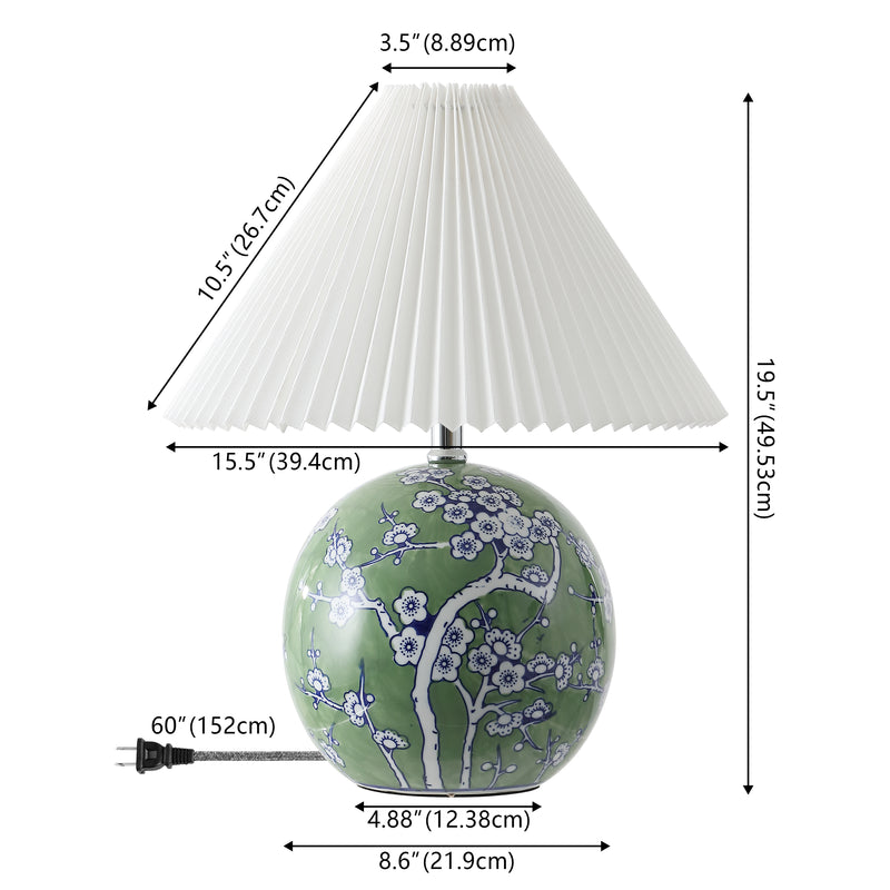 Shishen 19.5" Cottage Classic Chinoiserie Ceramic Orb LED Table Lamp with Pleated Shade - JONATHAN Y
