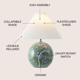 Shishen 19.5" Cottage Classic Chinoiserie Ceramic Orb LED Table Lamp with Pleated Shade - JONATHAN Y