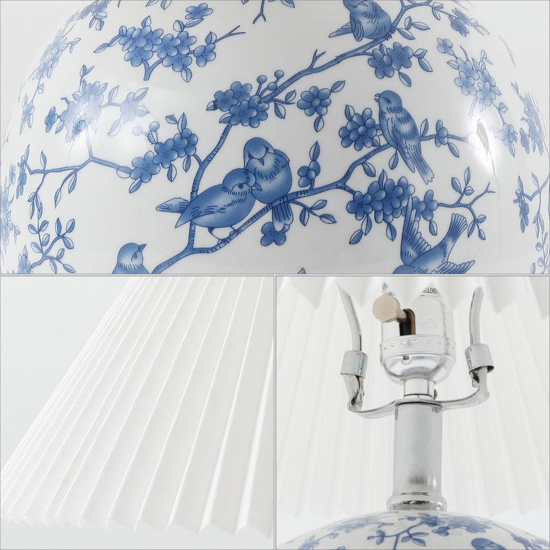 Shishen 19.5" Cottage Classic Chinoiserie Ceramic Orb LED Table Lamp with Pleated Shade - JONATHAN Y