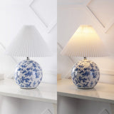Shishen 19.5" Cottage Classic Chinoiserie Ceramic Orb LED Table Lamp with Pleated Shade - JONATHAN Y