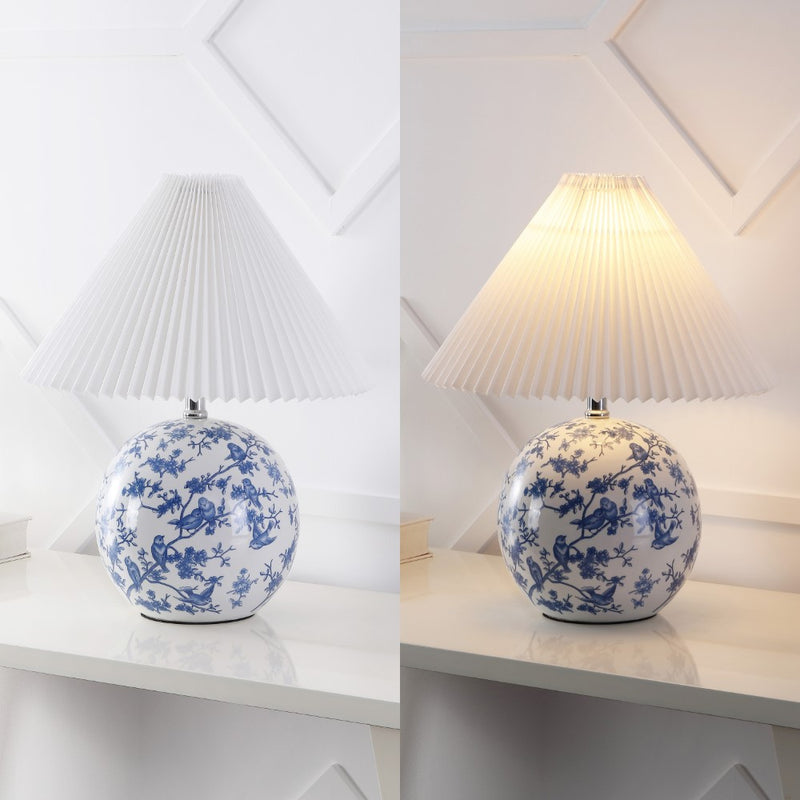 Shishen 19.5" Cottage Classic Chinoiserie Ceramic Orb LED Table Lamp with Pleated Shade - JONATHAN Y
