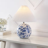 Shishen 19.5" Cottage Classic Chinoiserie Ceramic Orb LED Table Lamp with Pleated Shade - JONATHAN Y