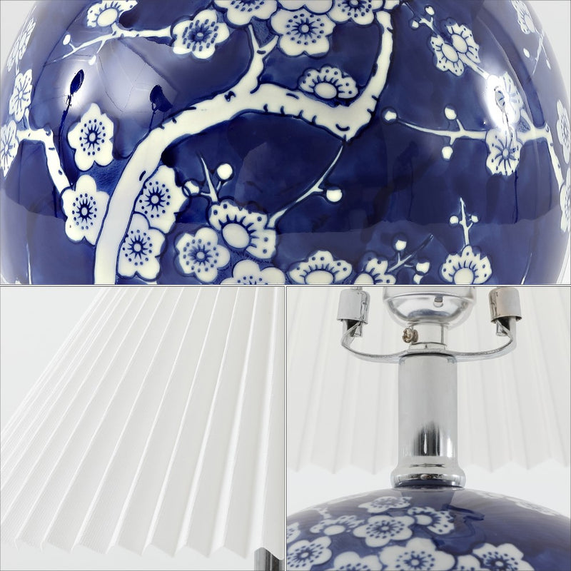 Shishen 19.5" Cottage Classic Chinoiserie Ceramic Orb LED Table Lamp with Pleated Shade - JONATHAN Y
