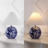 Shishen 19.5" Cottage Classic Chinoiserie Ceramic Orb LED Table Lamp with Pleated Shade - JONATHAN Y